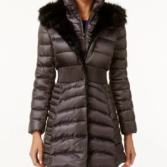 LAUNDRY BY SHELLI SEGAL Women's Puffer Jacket with Fur Strip Hoo 並行輸入品 Laundry Shelli Laundry Segal Down Coat Laundry By Shelli Segal